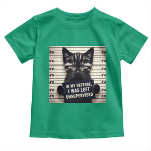 Funny Bad Cat Attitude Toddler T Shirt In My Defense I Was Left Unsupervised TS12 Irish Green Print Your Wear