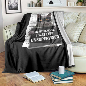 Funny Cat Mugshot Throw Blanket In My Defense I Was Left Unsupervised TS12 Print Your Wear
