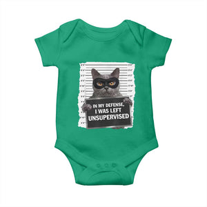 Funny Cat Mugshot Baby Onesie In My Defense I Was Left Unsupervised TS12 Irish Green Print Your Wear
