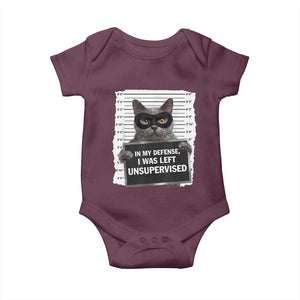 Funny Cat Mugshot Baby Onesie In My Defense I Was Left Unsupervised TS12 Maroon Print Your Wear