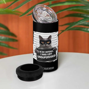 Funny Cat Mugshot 4 in 1 Can Cooler Tumbler In My Defense I Was Left Unsupervised TS12 Print Your Wear