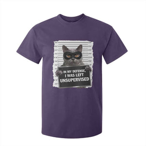 Funny Cat Mugshot T Shirt For Kid In My Defense I Was Left Unsupervised TS12 Purple Print Your Wear