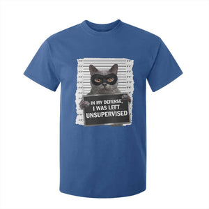 Funny Cat Mugshot T Shirt For Kid In My Defense I Was Left Unsupervised TS12 Royal Blue Print Your Wear