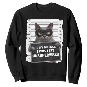 Funny Cat Mugshot Sweatshirt In My Defense I Was Left Unsupervised TS12 Black Print Your Wear