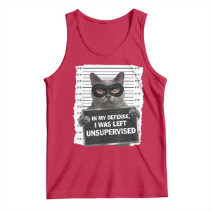 Funny Cat Mugshot Tank Top In My Defense I Was Left Unsupervised TS12 Red Print Your Wear