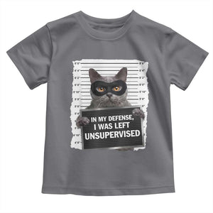 Funny Cat Mugshot Toddler T Shirt In My Defense I Was Left Unsupervised TS12 Charcoal Print Your Wear