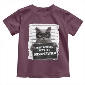 Funny Cat Mugshot Toddler T Shirt In My Defense I Was Left Unsupervised TS12 Maroon Print Your Wear