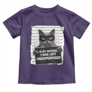 Funny Cat Mugshot Toddler T Shirt In My Defense I Was Left Unsupervised TS12 Purple Print Your Wear