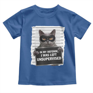 Funny Cat Mugshot Toddler T Shirt In My Defense I Was Left Unsupervised TS12 Royal Blue Print Your Wear