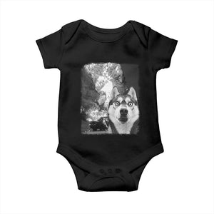 Funny Husky Chaos Baby Onesie Cool Dog Selfie With Burning Car TS12 Black Print Your Wear