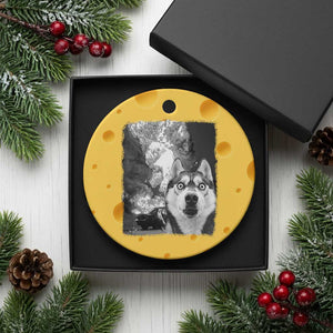 Funny Husky Chaos Ceramic Ornament Cool Dog Selfie With Burning Car TS12 1pc Yellow Cheese Print Your Wear