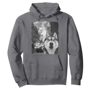 Funny Husky Chaos Hoodie Cool Dog Selfie With Burning Car TS12 Charcoal Print Your Wear