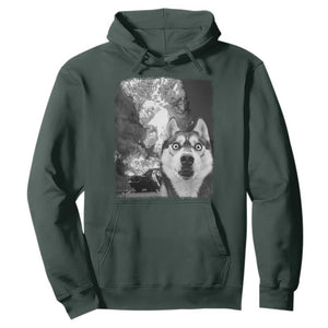 Funny Husky Chaos Hoodie Cool Dog Selfie With Burning Car TS12 Dark Forest Green Print Your Wear