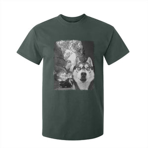 Funny Husky Chaos T Shirt For Kid Cool Dog Selfie With Burning Car TS12 Dark Forest Green Print Your Wear