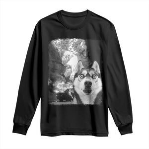 Funny Husky Chaos Long Sleeve Shirt Cool Dog Selfie With Burning Car TS12 Black Print Your Wear