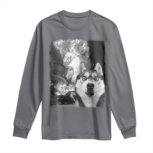 Funny Husky Chaos Long Sleeve Shirt Cool Dog Selfie With Burning Car TS12 Charcoal Print Your Wear