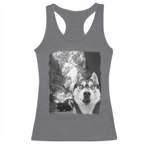 Funny Husky Chaos Racerback Tank Top Cool Dog Selfie With Burning Car TS12 Charcoal Print Your Wear