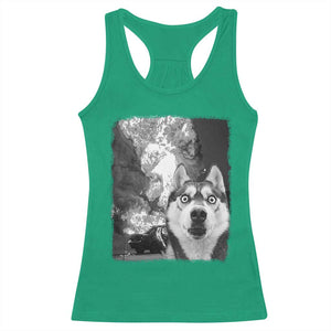 Funny Husky Chaos Racerback Tank Top Cool Dog Selfie With Burning Car TS12 Irish Green Print Your Wear