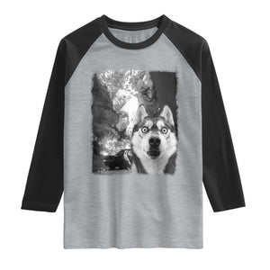 Funny Husky Chaos Raglan Shirt Cool Dog Selfie With Burning Car TS12 Heather Gray Black Print Your Wear