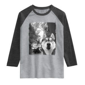 Funny Husky Chaos Raglan Shirt Cool Dog Selfie With Burning Car TS12 Heather Gray Heather Charcoal Print Your Wear