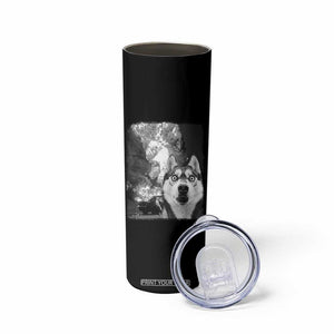 Funny Husky Chaos Skinny Tumbler Cool Dog Selfie With Burning Car TS12 Print Your Wear
