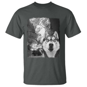 Funny Husky Chaos T Shirt Cool Dog Selfie With Burning Car TS12 Dark Heather Print Your Wear