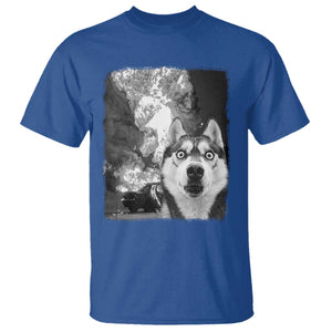 Funny Husky Chaos T Shirt Cool Dog Selfie With Burning Car TS12 Royal Blue Print Your Wear