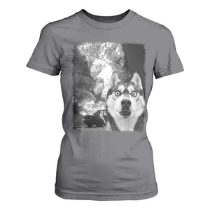 Funny Husky Chaos T Shirt For Women Cool Dog Selfie With Burning Car TS12 Charcoal Print Your Wear
