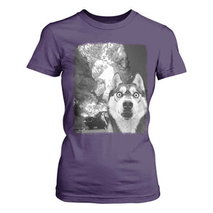 Funny Husky Chaos T Shirt For Women Cool Dog Selfie With Burning Car TS12 Purple Print Your Wear