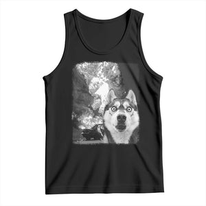 Funny Husky Chaos Tank Top Cool Dog Selfie With Burning Car TS12 Black Print Your Wear