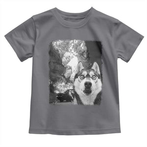 Funny Husky Chaos Toddler T Shirt Cool Dog Selfie With Burning Car TS12 Charcoal Print Your Wear