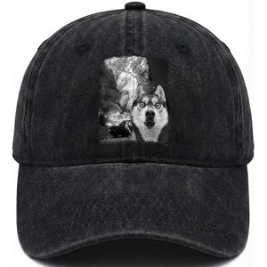 Funny Husky Chaos Washed Cotton Baseball Cap Cool Dog Selfie With Burning Car TS12 Print Your Wear