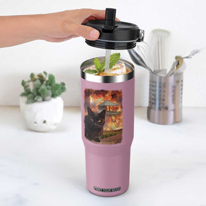 Funny Crazy Cat Selfie Flip Straw Tumbler Bad Kitty Chaos Humor Graphic TS12 One Size: 30 oz Light Pink Print Your Wear