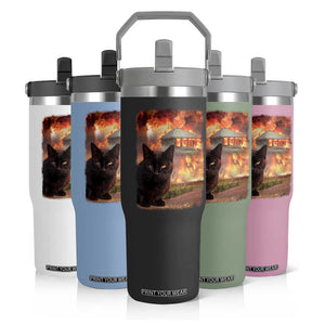 Funny Crazy Cat Selfie Flip Straw Tumbler Bad Kitty Chaos Humor Graphic TS12 Print Your Wear