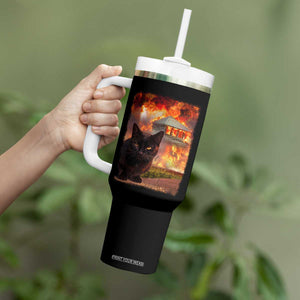 Funny Crazy Cat Selfie Tumbler With Handle Bad Kitty Chaos Humor Graphic TS12 Print Your Wear