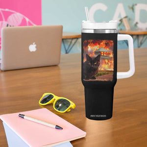 Funny Crazy Cat Selfie Tumbler With Handle Bad Kitty Chaos Humor Graphic TS12 Print Your Wear