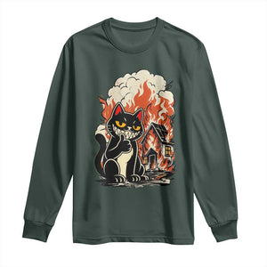 Funny Trouble Maker Cat Long Sleeve Shirt Cute Mischief Graphic Gift For Cat Lover TS12 Dark Forest Green Print Your Wear
