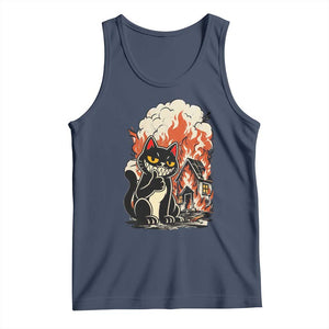 Funny Trouble Maker Cat Tank Top Cute Mischief Graphic Gift For Cat Lover TS12 Navy Print Your Wear