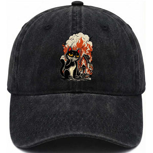 Funny Trouble Maker Cat Washed Cotton Baseball Cap Cute Mischief Graphic Gift For Cat Lover TS12 Print Your Wear