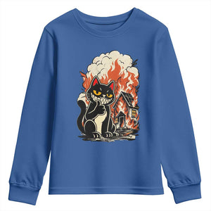 Funny Trouble Maker Cat Youth Sweatshirt Cute Mischief Graphic Gift For Cat Lover TS12 Royal Blue Print Your Wear