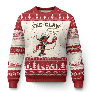 Yee Claw Ugly Christmas Sweater Funny Crawfish Cajun Seafood Festival TS12 Beige Red Print Your Wear