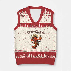 Yee Claw Southern Crawfish V-Neck Knit Sweater Vest Funny Seafood Party Graphic TS12 Beige Red Print Your Wear