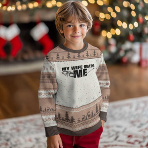 Funny Sarcastic Husband Ugly Christmas Sweater My Wife Beats Me TS12 Mocha Mousse Print Your Wear