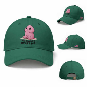Funny Raunchy Meme My Owner Beats Me Baseball Cap Sarcastic Adult Gag Gift TS12 Baseball Cap Universal Fit Irish Green Print Your Wear
