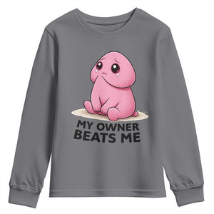 Funny Raunchy Meme My Owner Beats Me Youth Sweatshirt Sarcastic Adult Gag Gift TS12 Charcoal Print Your Wear