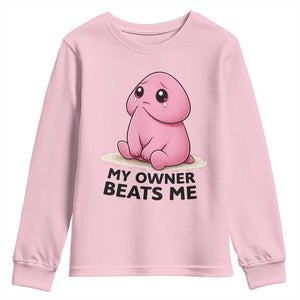 Funny Raunchy Meme My Owner Beats Me Youth Sweatshirt Sarcastic Adult Gag Gift TS12 Light Pink Print Your Wear