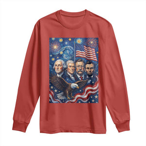 USA Presidents Mount Rushmore Long Sleeve Shirt Starry Night Inspired Art