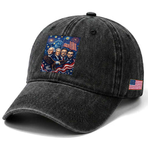 USA Presidents Mount Rushmore Washed Cotton Baseball Cap Starry Night Inspired Art