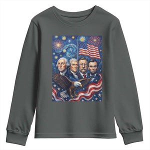 USA Presidents Mount Rushmore Youth Sweatshirt Starry Night Inspired Art