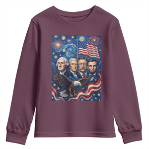USA Presidents Mount Rushmore Youth Sweatshirt Starry Night Inspired Art